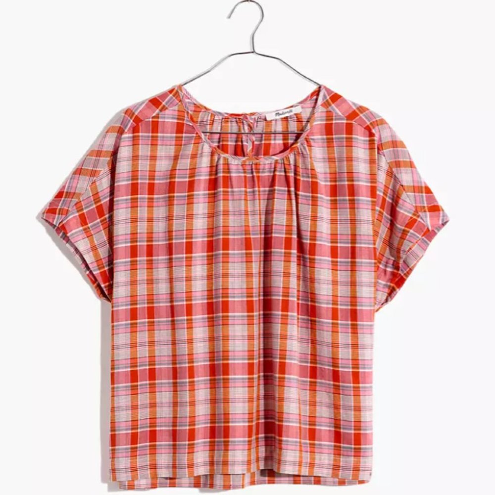 NWT Madewell Plaid Boxy Lightweight Short Sleeve Top